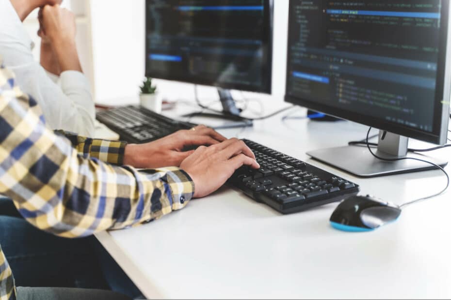 working on computer